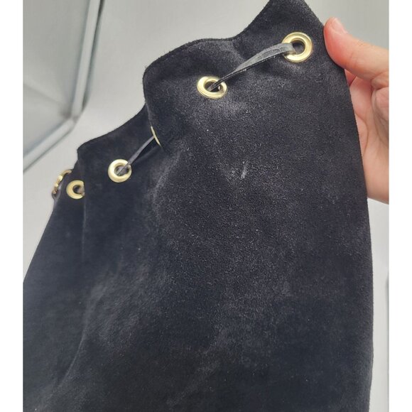 ISADORA Suede Leather Bucket Pouch Purse Shoulder Bag Black Drawstring Italy - Picture 14 of 14